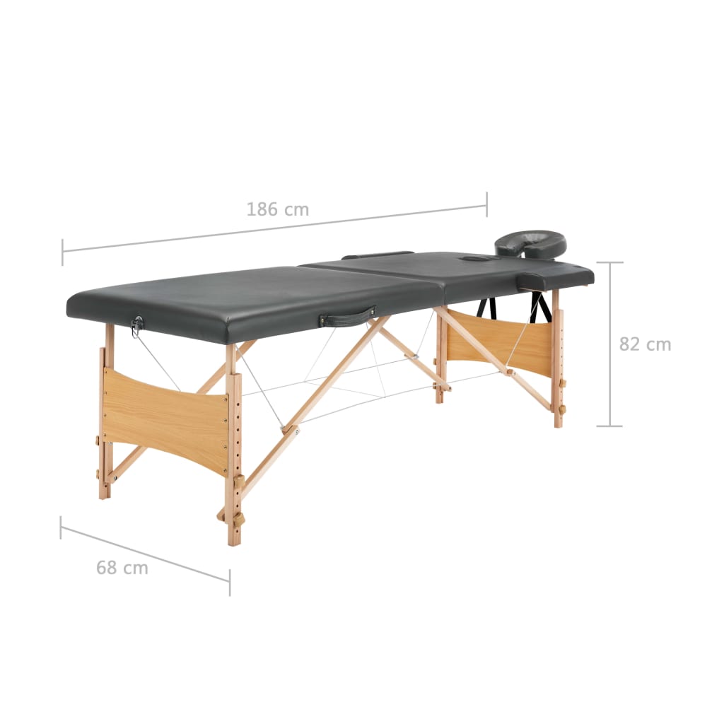 Massagetafel met 2 zones 186x68 cm houten frame antraciet