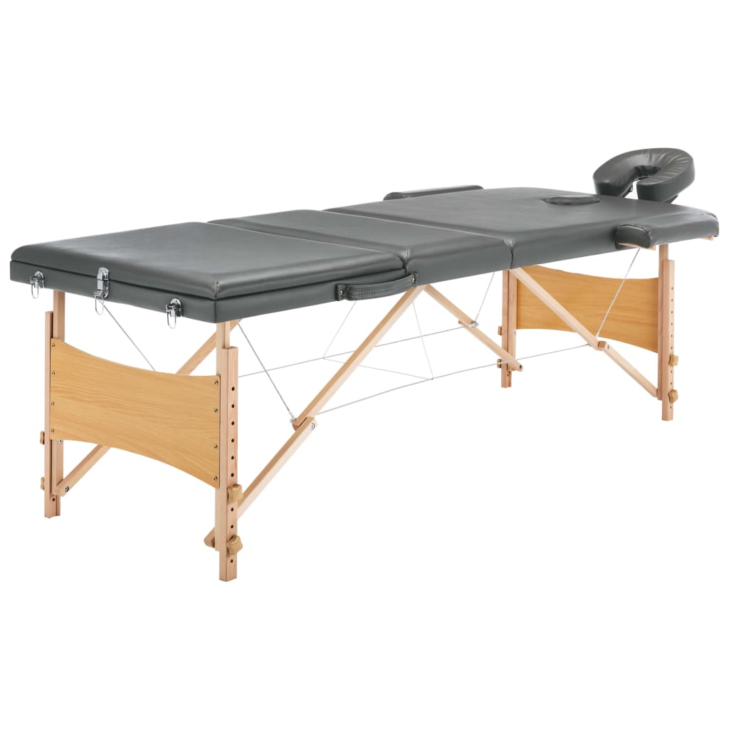 Massagetafel met 3 zones 186x68 cm houten frame antraciet