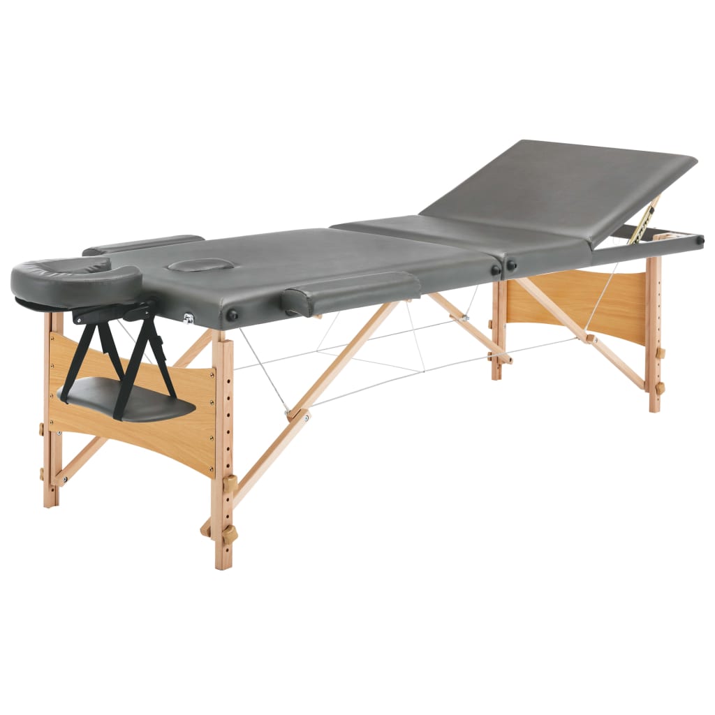 Massagetafel met 3 zones 186x68 cm houten frame antraciet