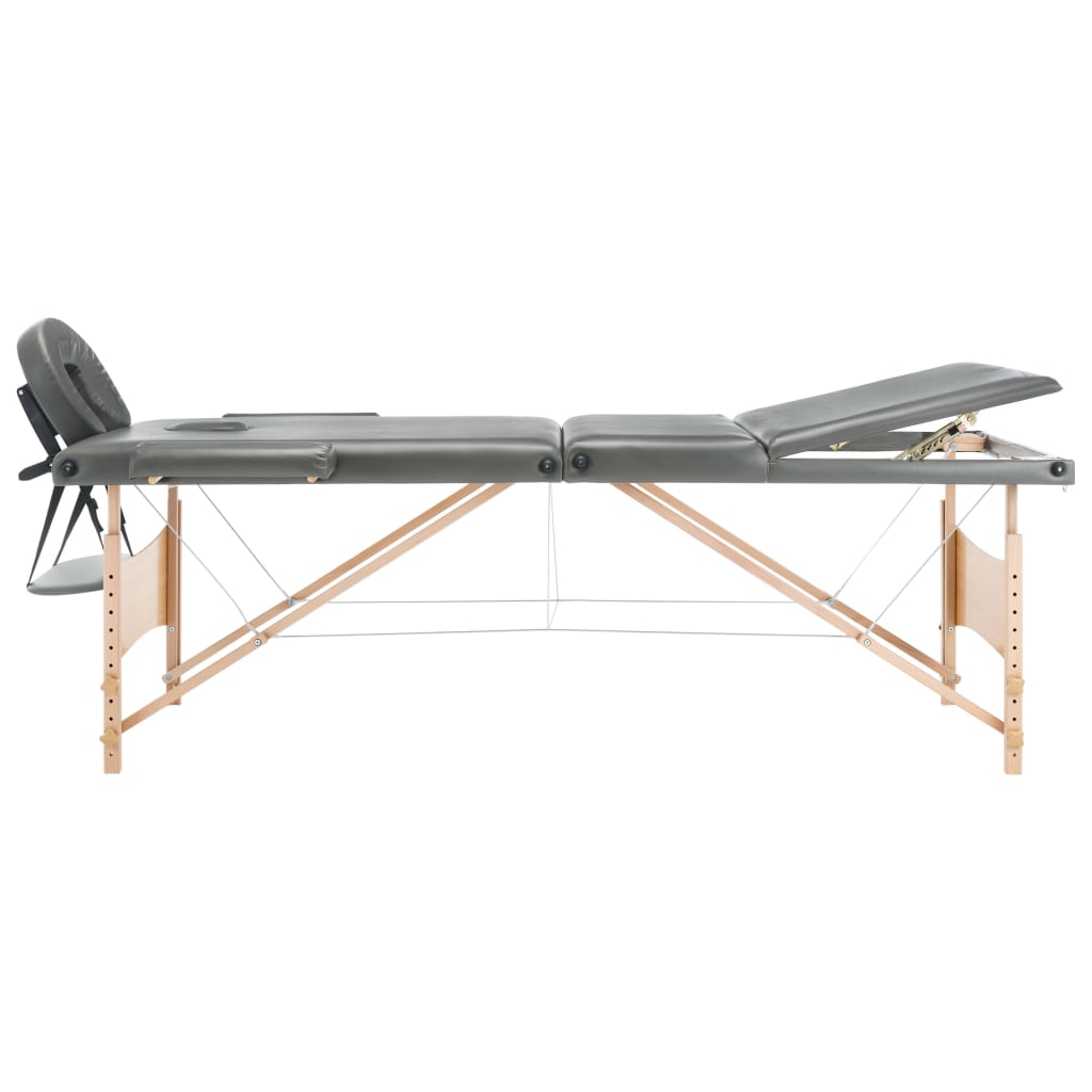 Massagetafel met 3 zones 186x68 cm houten frame antraciet