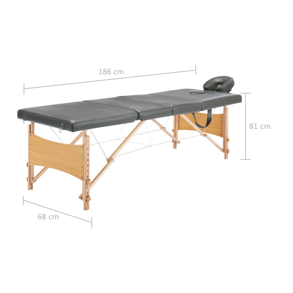 Massagetafel met 4 zones 186x68 cm houten frame antraciet