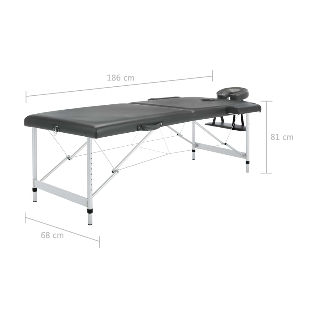 Massagetafel met 2 zones 186x68 cm aluminium frame antraciet