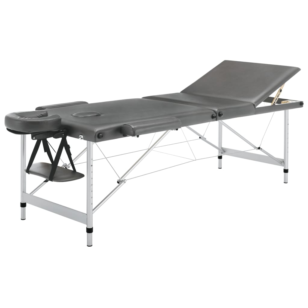 Massagetafel met 3 zones 186x68 cm aluminium frame antraciet