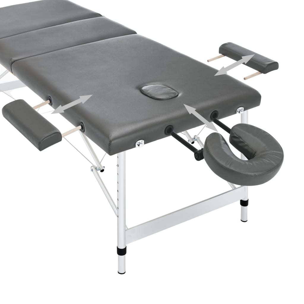 Massagetafel met 3 zones 186x68 cm aluminium frame antraciet