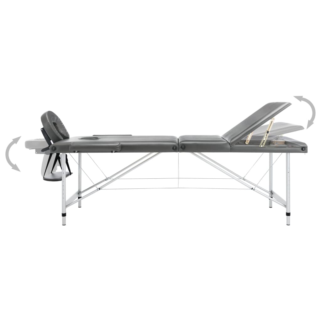 Massagetafel met 3 zones 186x68 cm aluminium frame antraciet