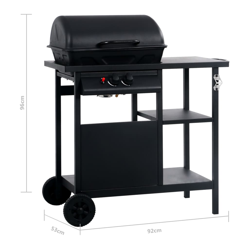 Gasbarbecue met 3-laags zijtafel zwart