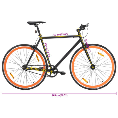 Fiets met vaste versnelling 700 c 59 cm zwart en oranje