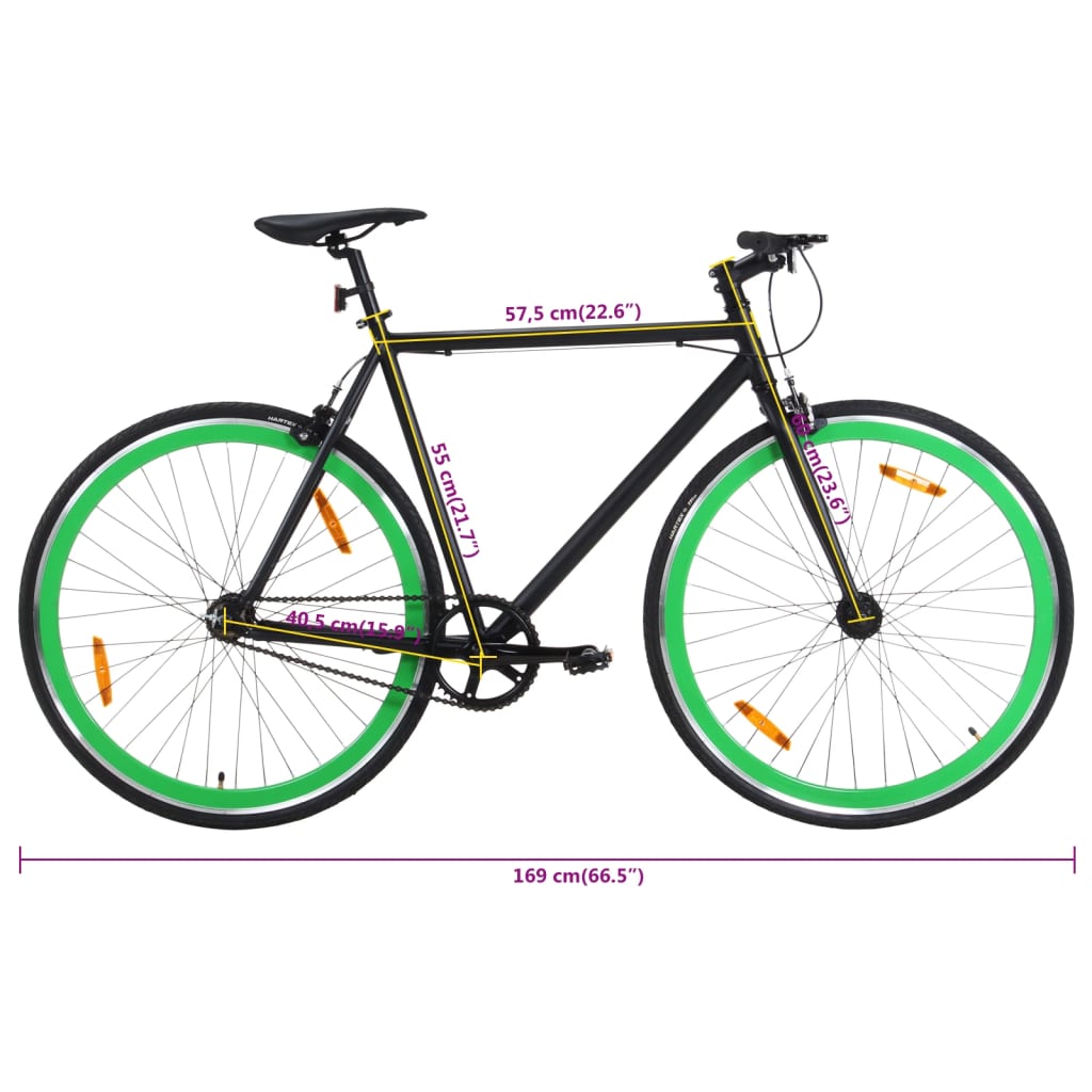 Fiets met vaste versnelling 700 c 55 cm zwart en groen