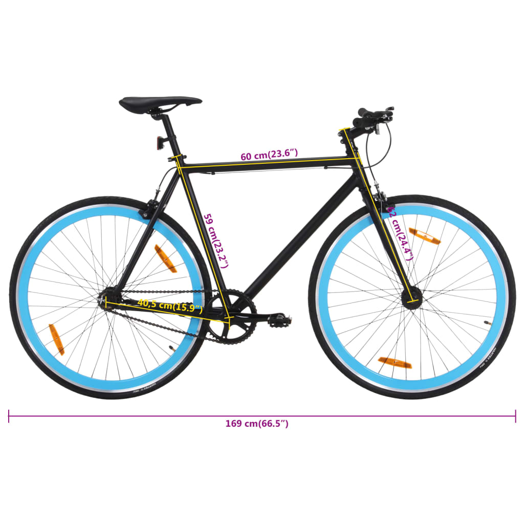 Fiets met vaste versnelling 700 c 59 cm zwart en blauw