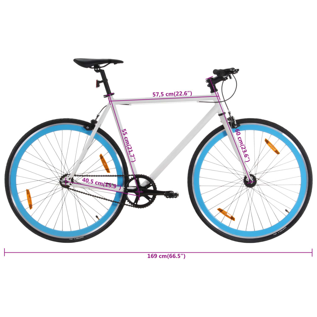 Fiets met vaste versnelling 700 c 55 cm wit en blauw