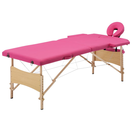 Massagetafel inklapbaar 2 zones hout roze