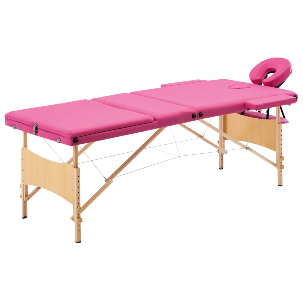 Massagetafel inklapbaar 3 zones hout roze