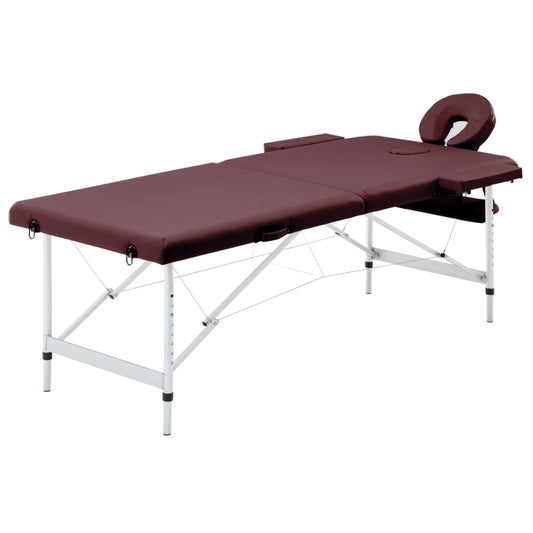 Massagetafel inklapbaar 2 zones aluminum wijnpaars