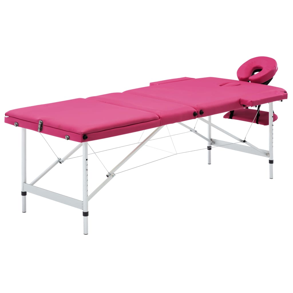 Massagetafel inklapbaar 3 zones aluminum roze