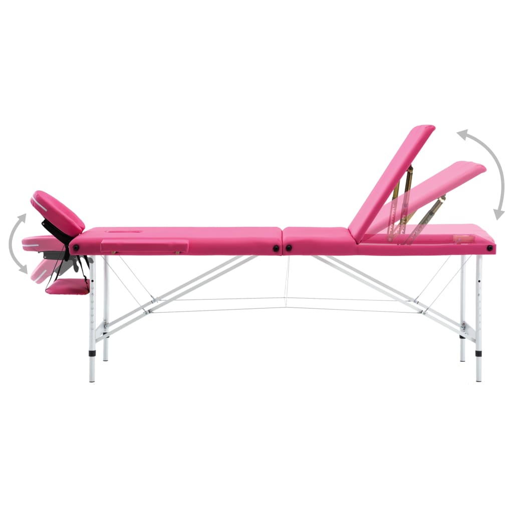 Massagetafel inklapbaar 3 zones aluminum roze