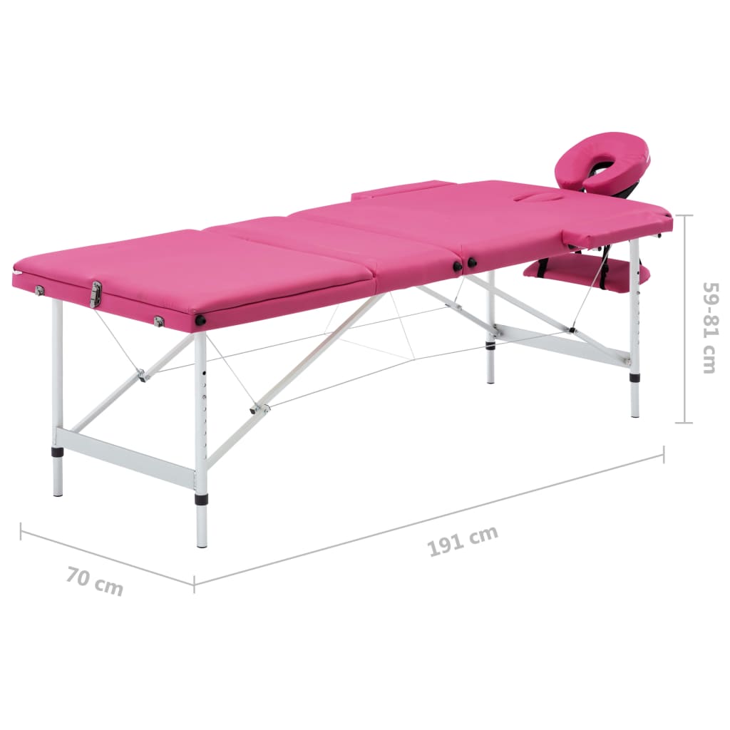 Massagetafel inklapbaar 3 zones aluminum roze