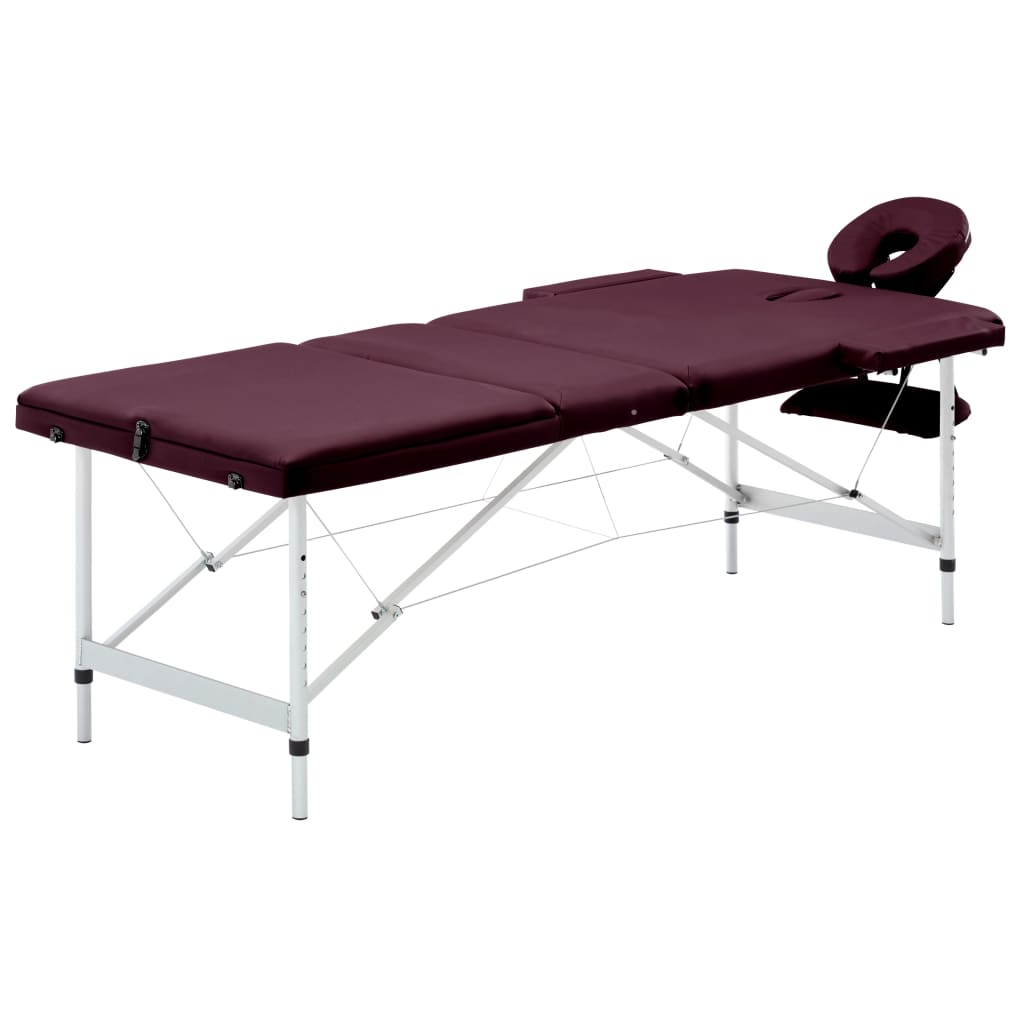 Massagetafel inklapbaar 3 zones aluminum wijnpaars