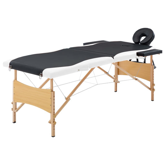 Massagetafel inklapbaar 2 zones hout zwart en wit