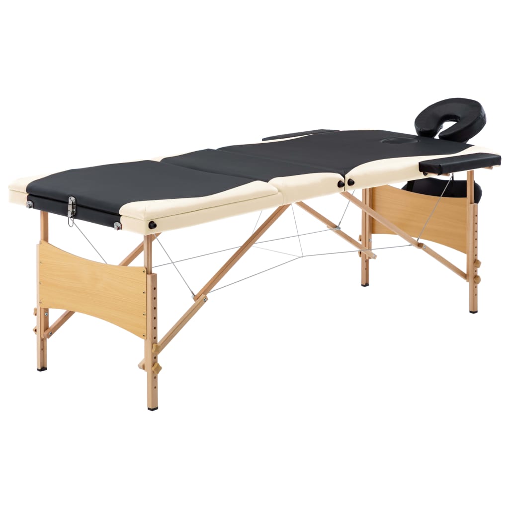 Massagetafel inklapbaar 3 zones hout zwart en beige