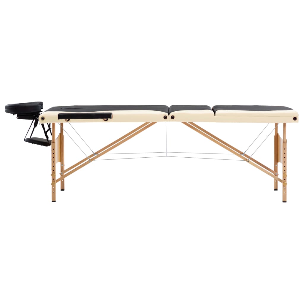 Massagetafel inklapbaar 3 zones hout zwart en beige