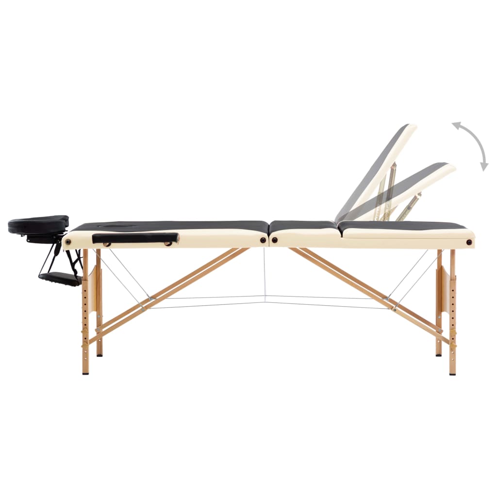 Massagetafel inklapbaar 3 zones hout zwart en beige