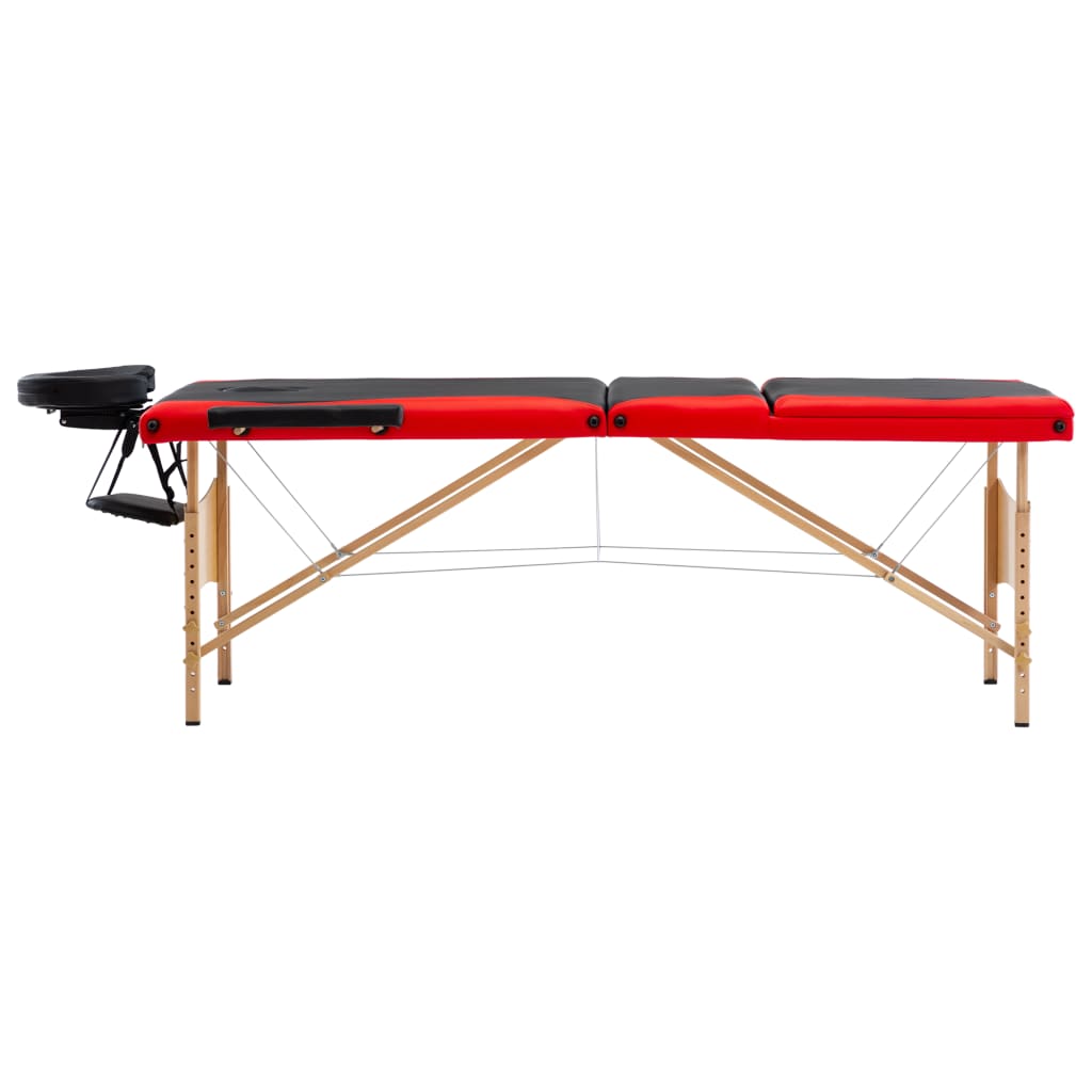 Massagetafel inklapbaar 3 zones hout zwart en rood