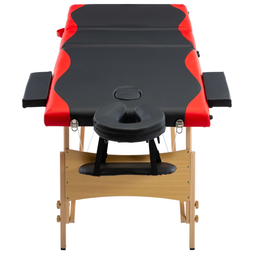 Massagetafel inklapbaar 3 zones hout zwart en rood