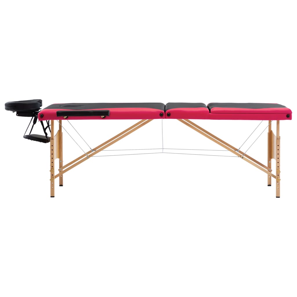 Massagetafel inklapbaar 3 zones hout zwart en roze