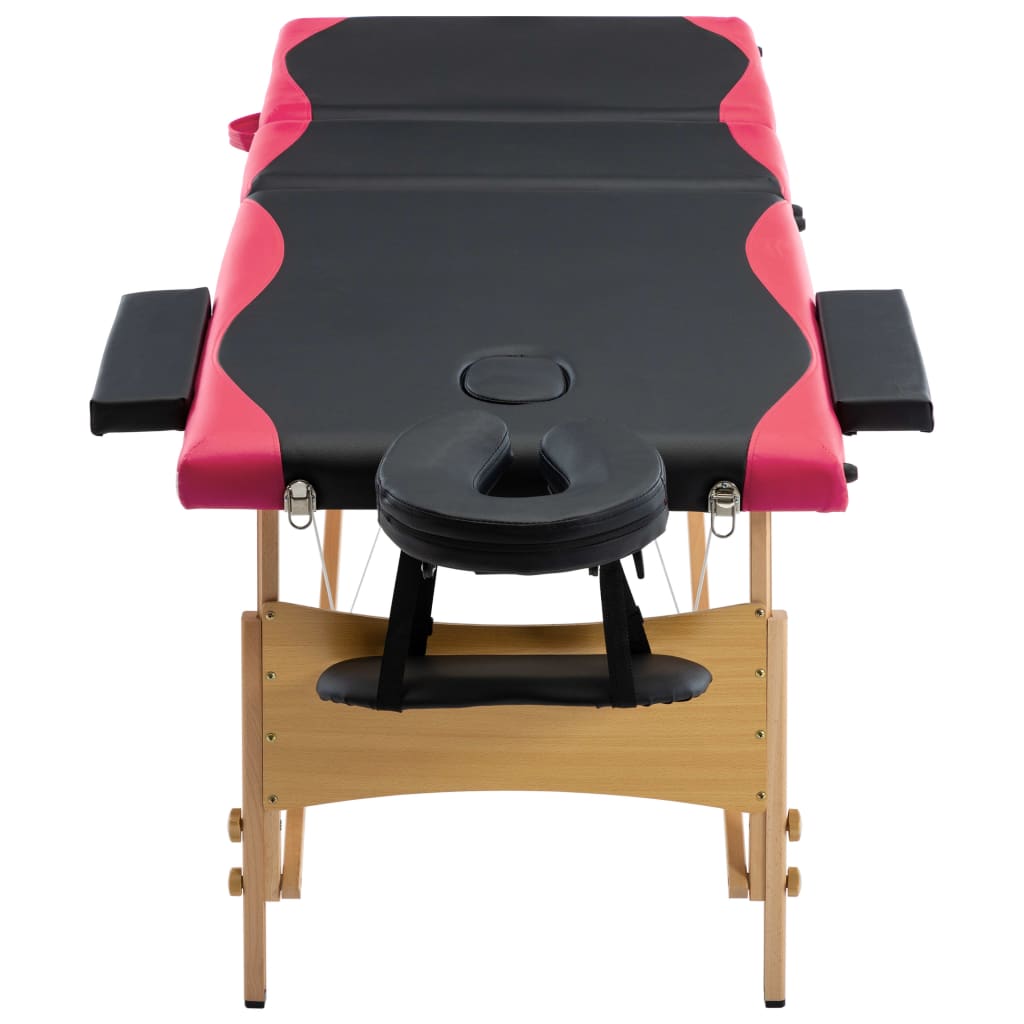 Massagetafel inklapbaar 3 zones hout zwart en roze