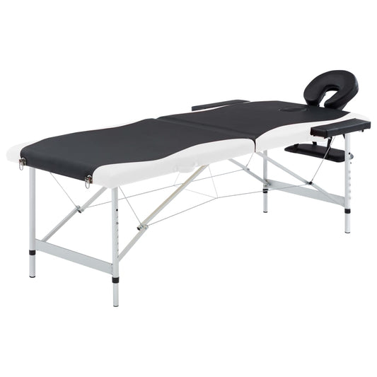 Massagetafel inklapbaar 2 zones aluminium zwart en wit