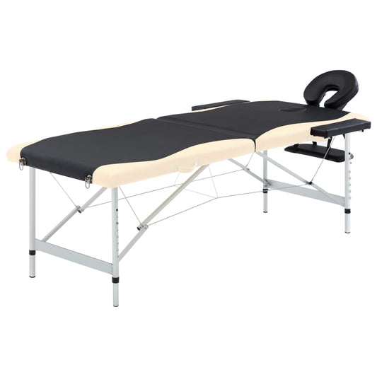 Massagetafel inklapbaar 2 zones aluminium zwart en beige