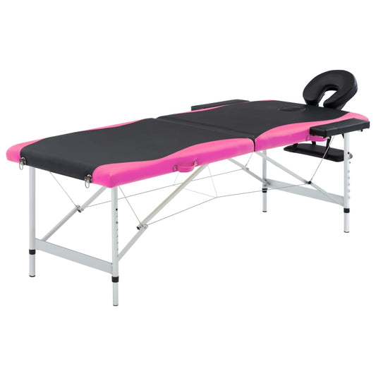 Massagetafel inklapbaar 2 zones aluminium zwart en roze