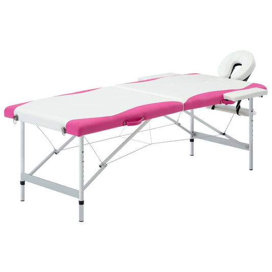 Massagetafel inklapbaar 2 zones aluminium wit en roze