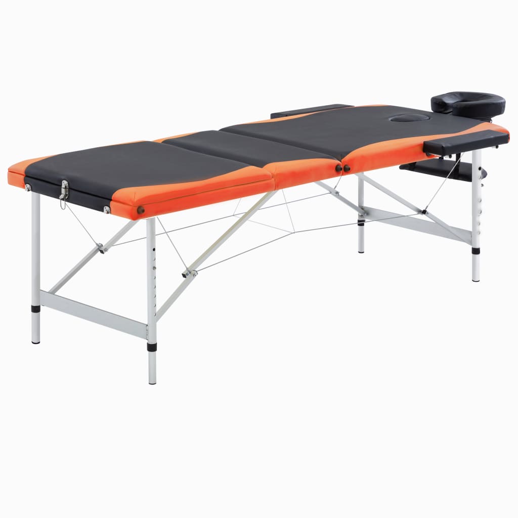 Massagetafel inklapbaar 3 zones aluminium zwart en oranje