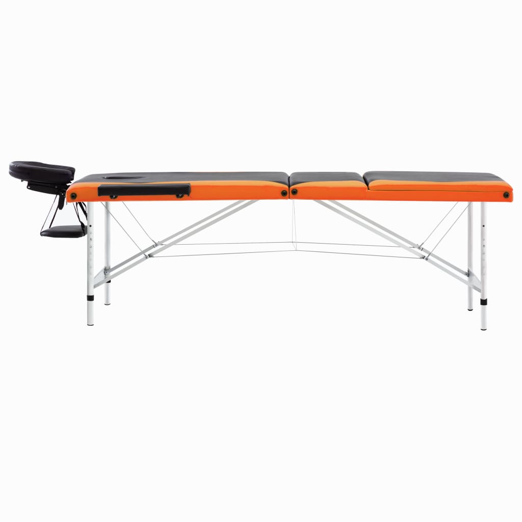 Massagetafel inklapbaar 3 zones aluminium zwart en oranje