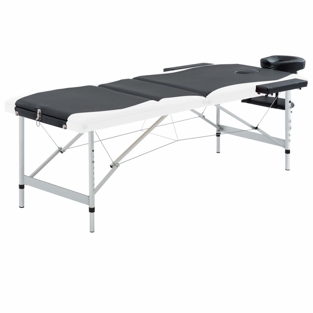 Massagetafel inklapbaar 3 zones aluminium zwart en wit