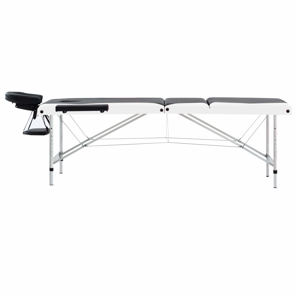 Massagetafel inklapbaar 3 zones aluminium zwart en wit