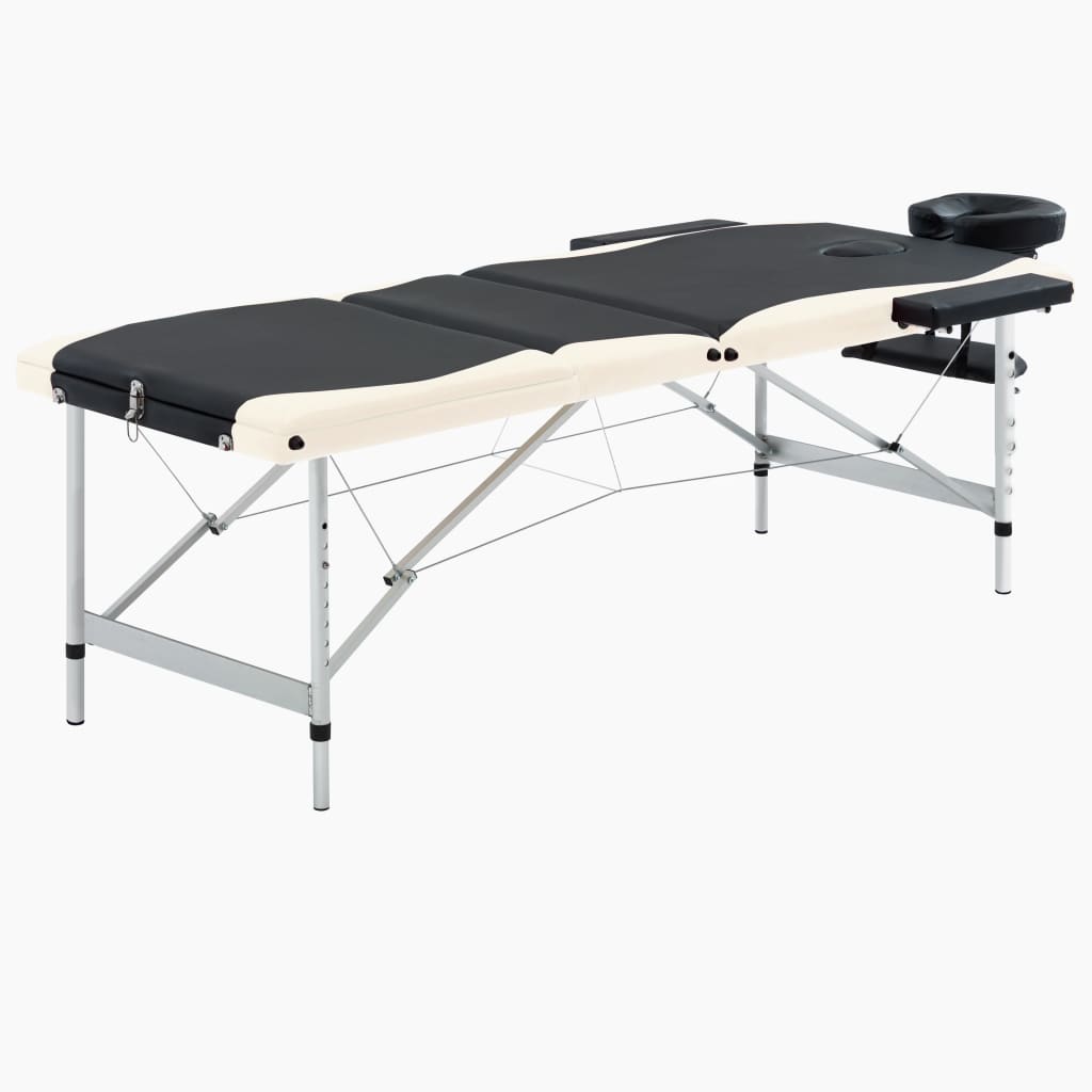 Massagetafel inklapbaar 3 zones aluminium zwart en beige