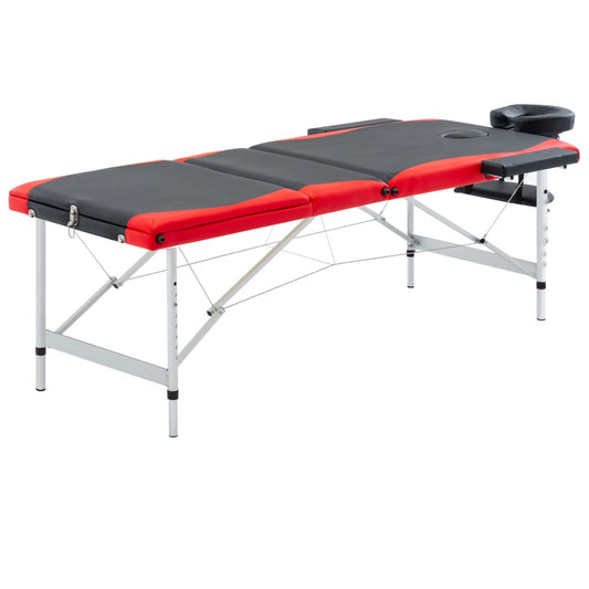 Massagetafel inklapbaar 3 zones aluminium zwart en rood