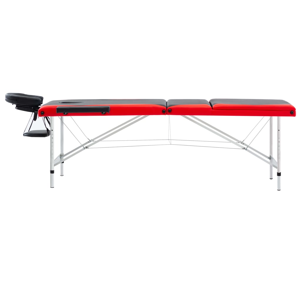 Massagetafel inklapbaar 3 zones aluminium zwart en rood