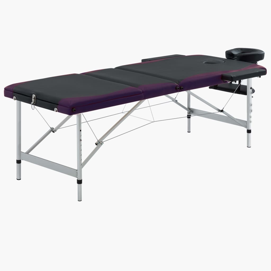 Massagetafel inklapbaar 3 zones aluminium zwart en paars