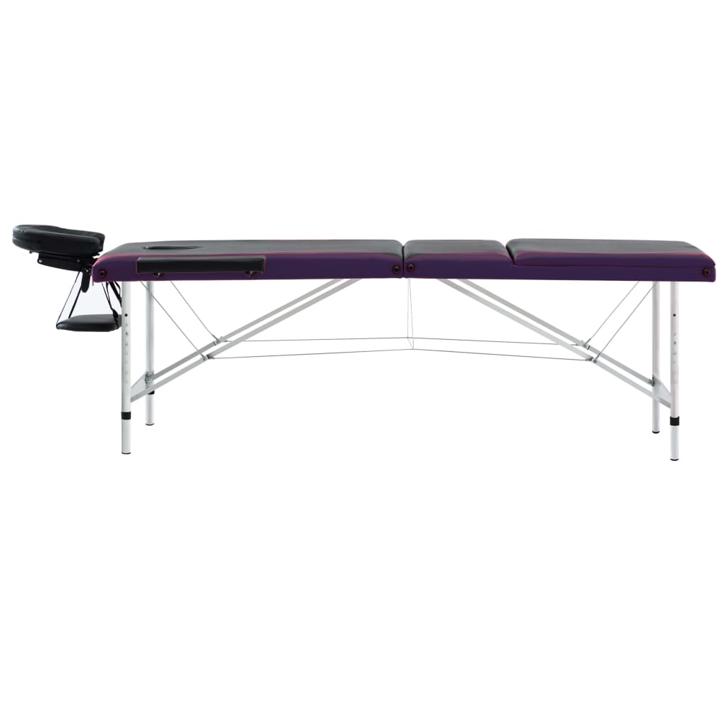 Massagetafel inklapbaar 3 zones aluminium zwart en paars