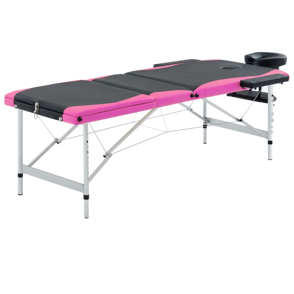 Massagetafel inklapbaar 3 zones aluminium zwart en roze