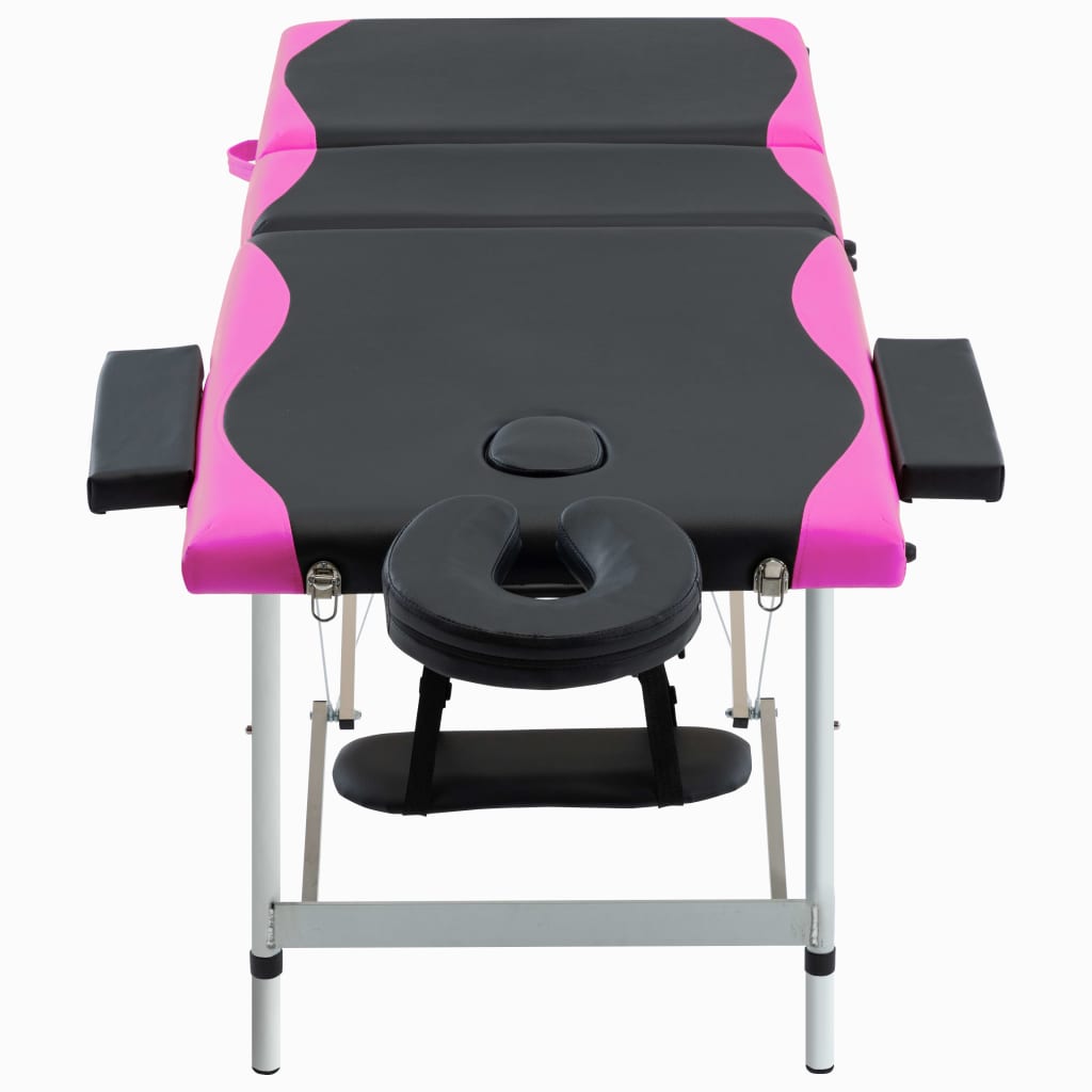 Massagetafel inklapbaar 3 zones aluminium zwart en roze