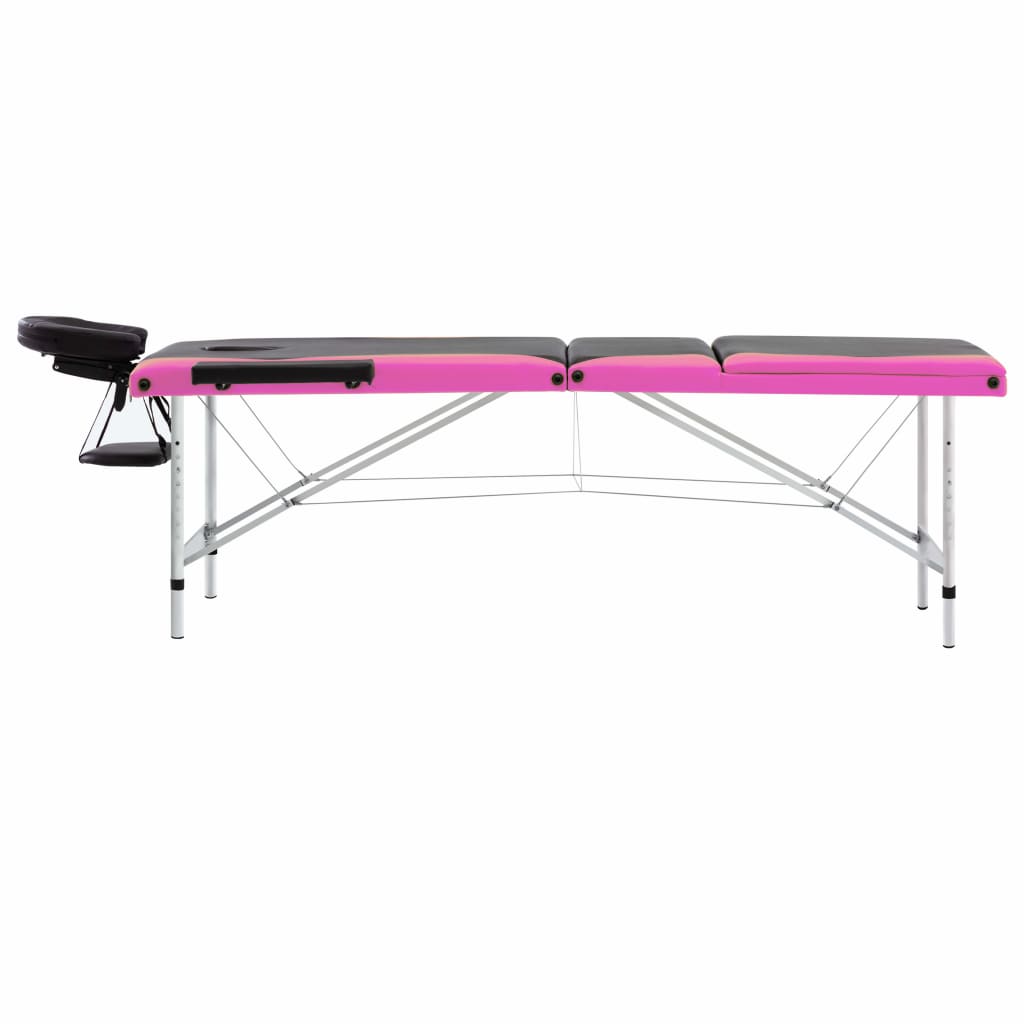 Massagetafel inklapbaar 3 zones aluminium zwart en roze