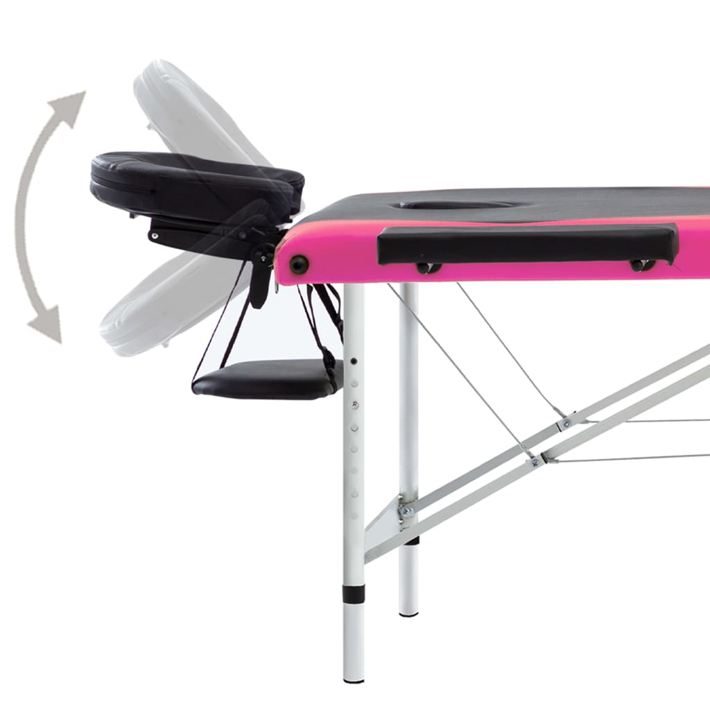 Massagetafel inklapbaar 3 zones aluminium zwart en roze