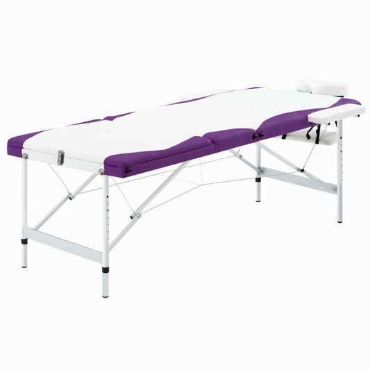 Massagetafel inklapbaar 3 zones aluminium wit en paars