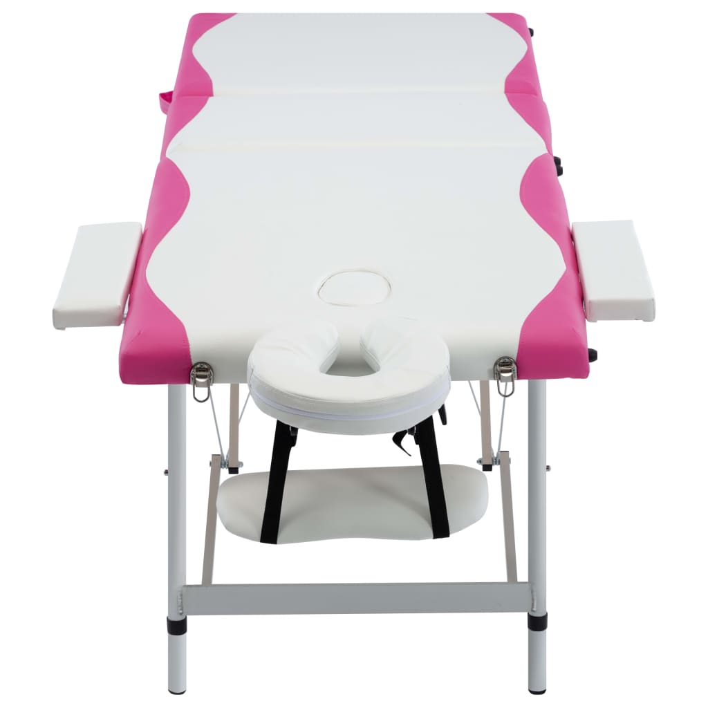 Massagetafel inklapbaar 3 zones aluminium wit en roze