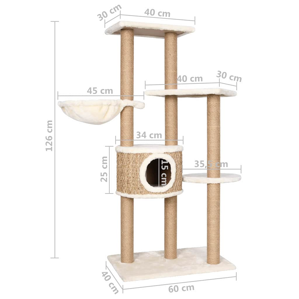 Kattenmeubel met krabpalen 126 cm zeegras