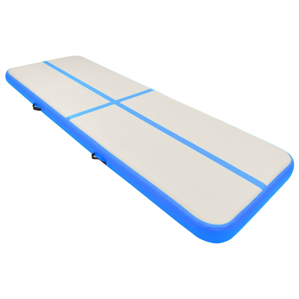 Gymnastiekmat met pomp opblaasbaar 400x100x15 cm PVC blauw